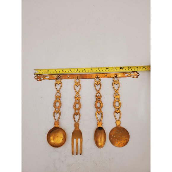 Set of 4 brass CUTLERY on the wall hanger colectable Utensils with wall … - Picture 5 of 9